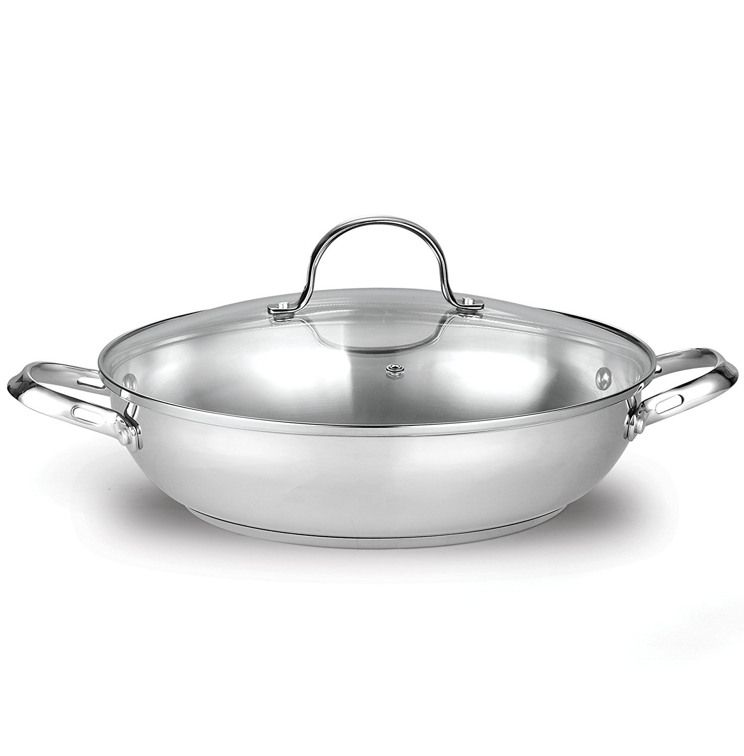 Cooks Standard 12" Wok Stir Fry Pan with Glass Lid, Classic Stainless